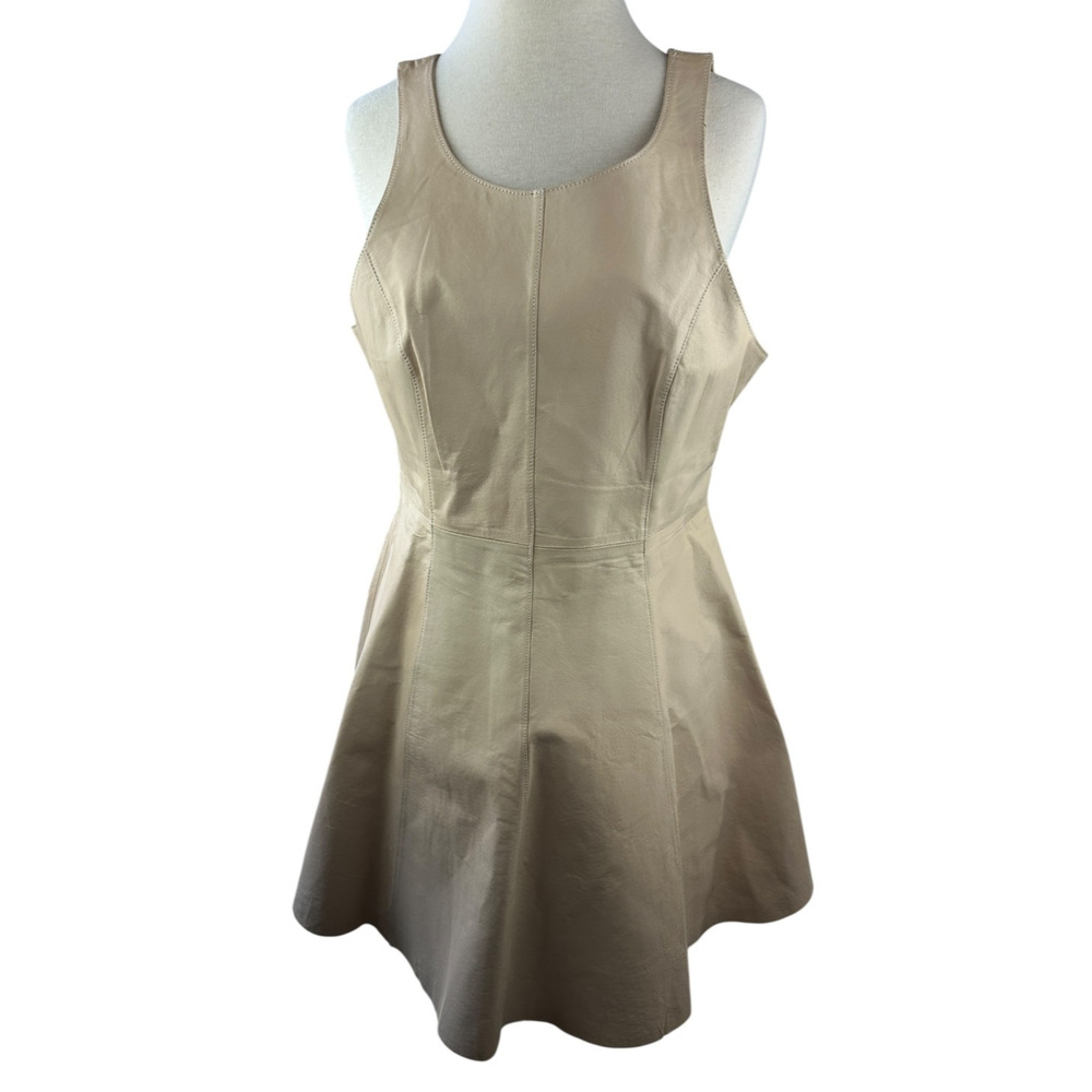 Blessed Are The Meek Leather Dress A-Line Fit & Flare Tan Sleeveless Size 4 - Picture 14 of 16